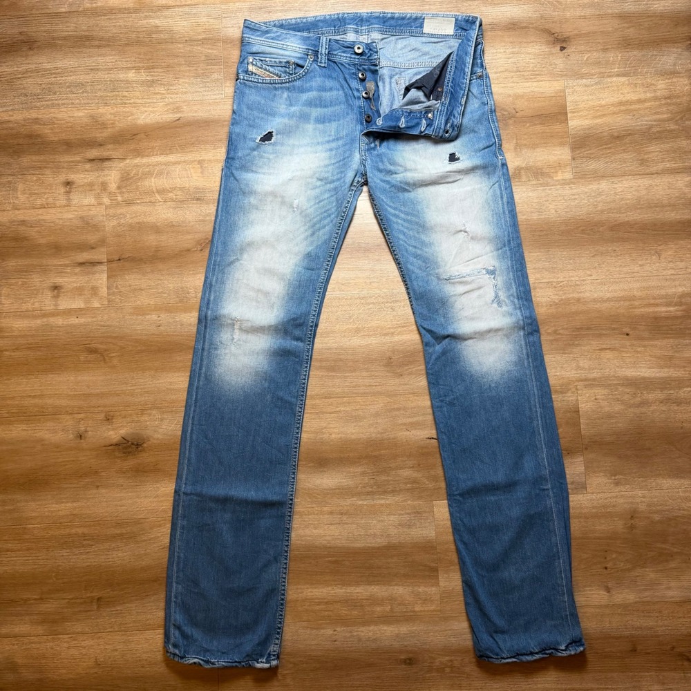 Diesel Safado Jeans Mens 30x32 Blue Slim Straight Distressed Light 3D Wash 0830W